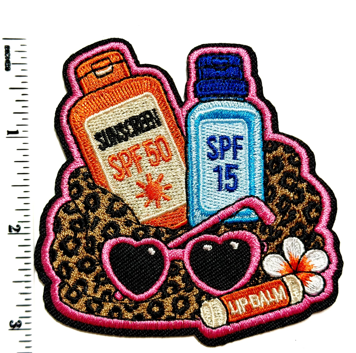 Beach bag contents; sunscreen, sunglasses patch - Embroidered DIY Iron on patch 3.25” (Copy)