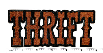 Thrift Patch, Brown with Black outline Iron On DIY Applique 6”