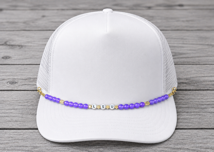 LSU Purple & Gold Trucker Hat Chain – Handmade Beaded Hat Accessory | Snapback Hat Charm | Gameday Hat Jewelry