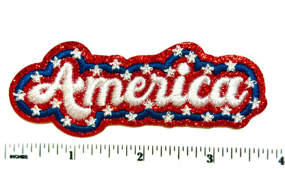 America patch with glitter - Embroidered iron on patch 3.75”