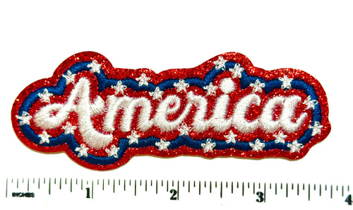 America patch with glitter - Embroidered iron on patch 3.75”
