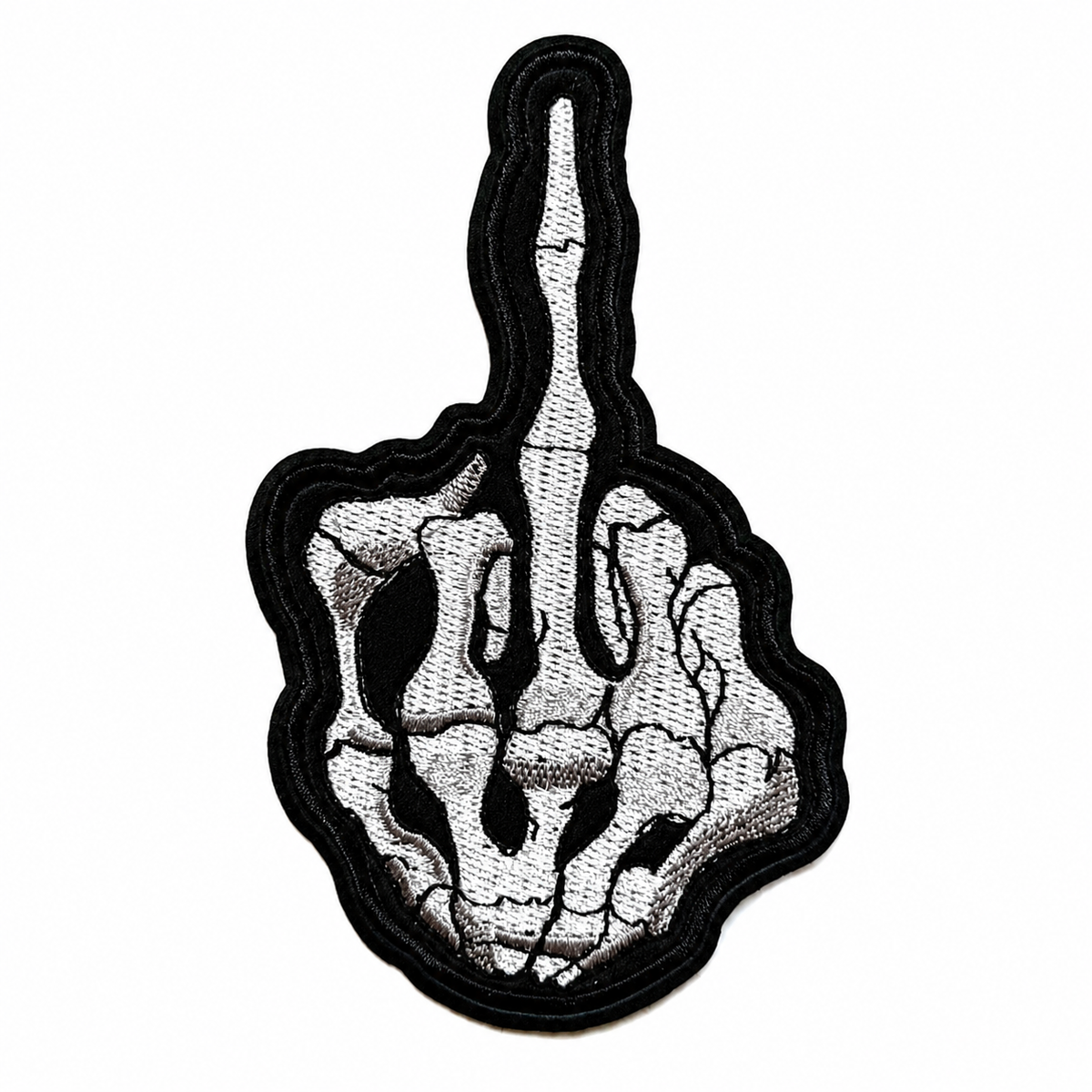Skelly Middle Finger patch - Embroidered Iron On Patch 5”