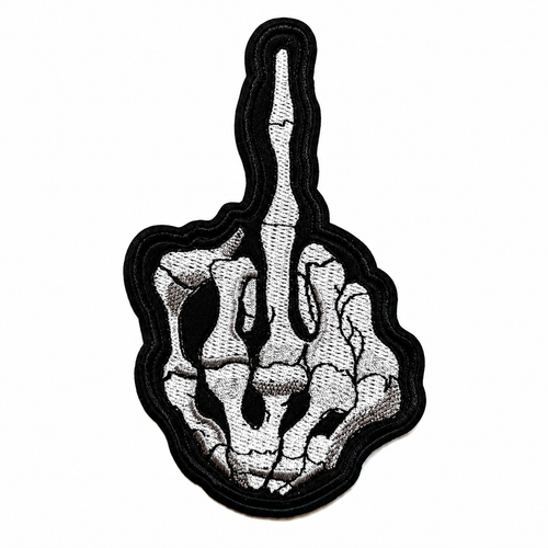 Skelly Middle Finger patch - Embroidered Iron On Patch 5”