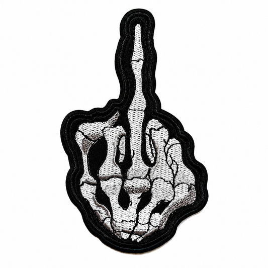 Skelly Middle Finger patch - Embroidered Iron On Patch 5”