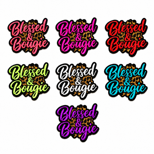 Blessed and Bougie patches multiple colors to choose from - Embroidered Iron on patches 3”