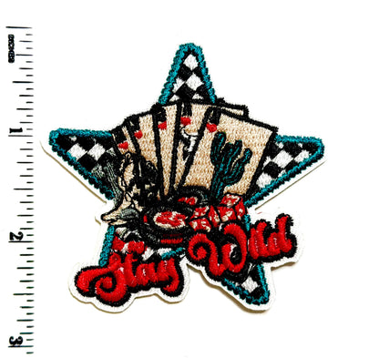 Stay Wild checkered Star and Poker Cards Embroidered Patch - DIY Iron-On Applique