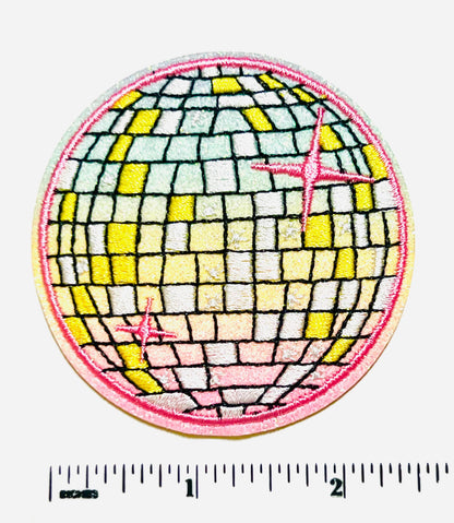 Disco Balls - Embroidered Iron on patches with glitter 2.5”