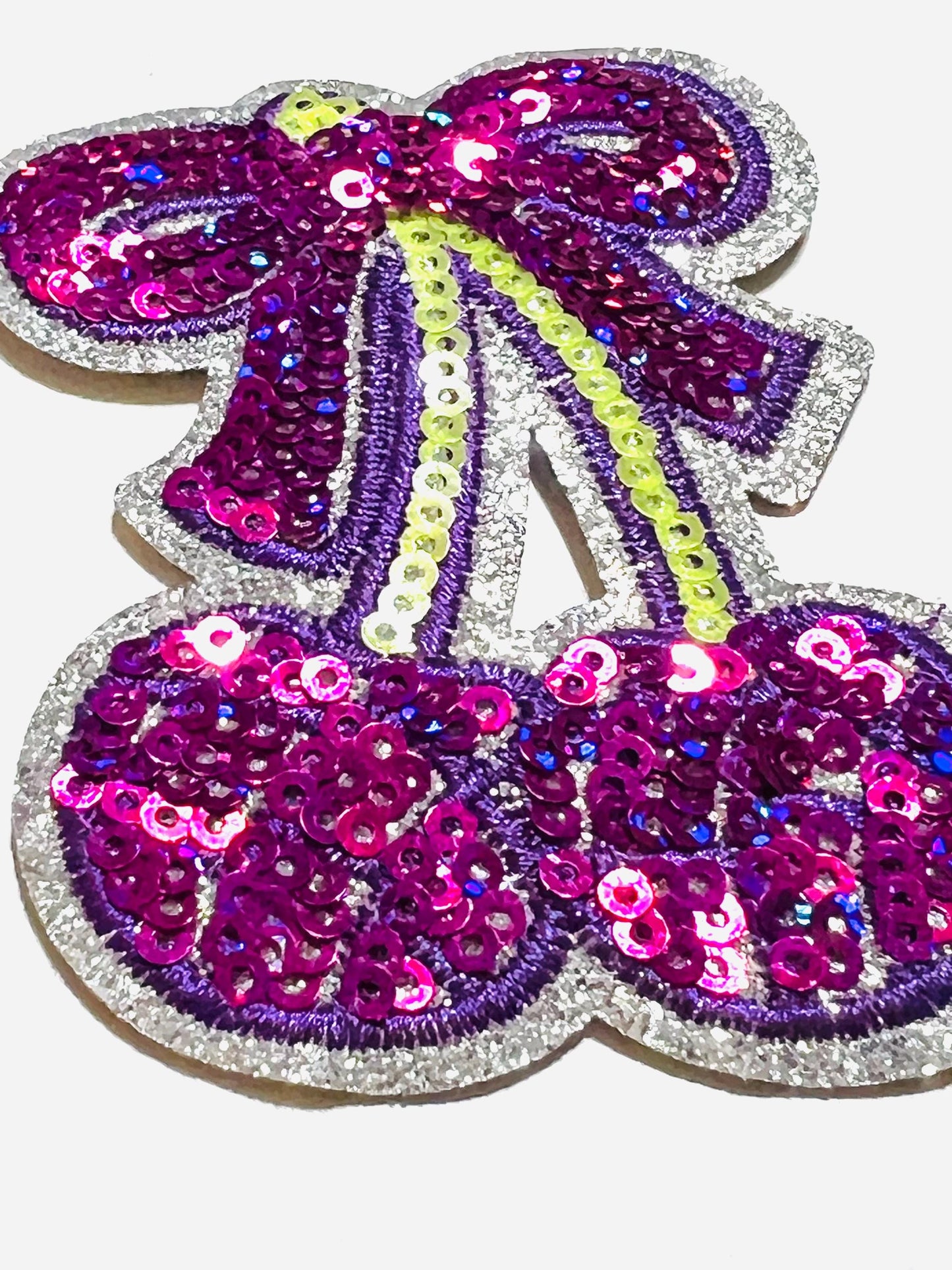 Sequin Cherries with Bows - Sequined DIY Iron on patches