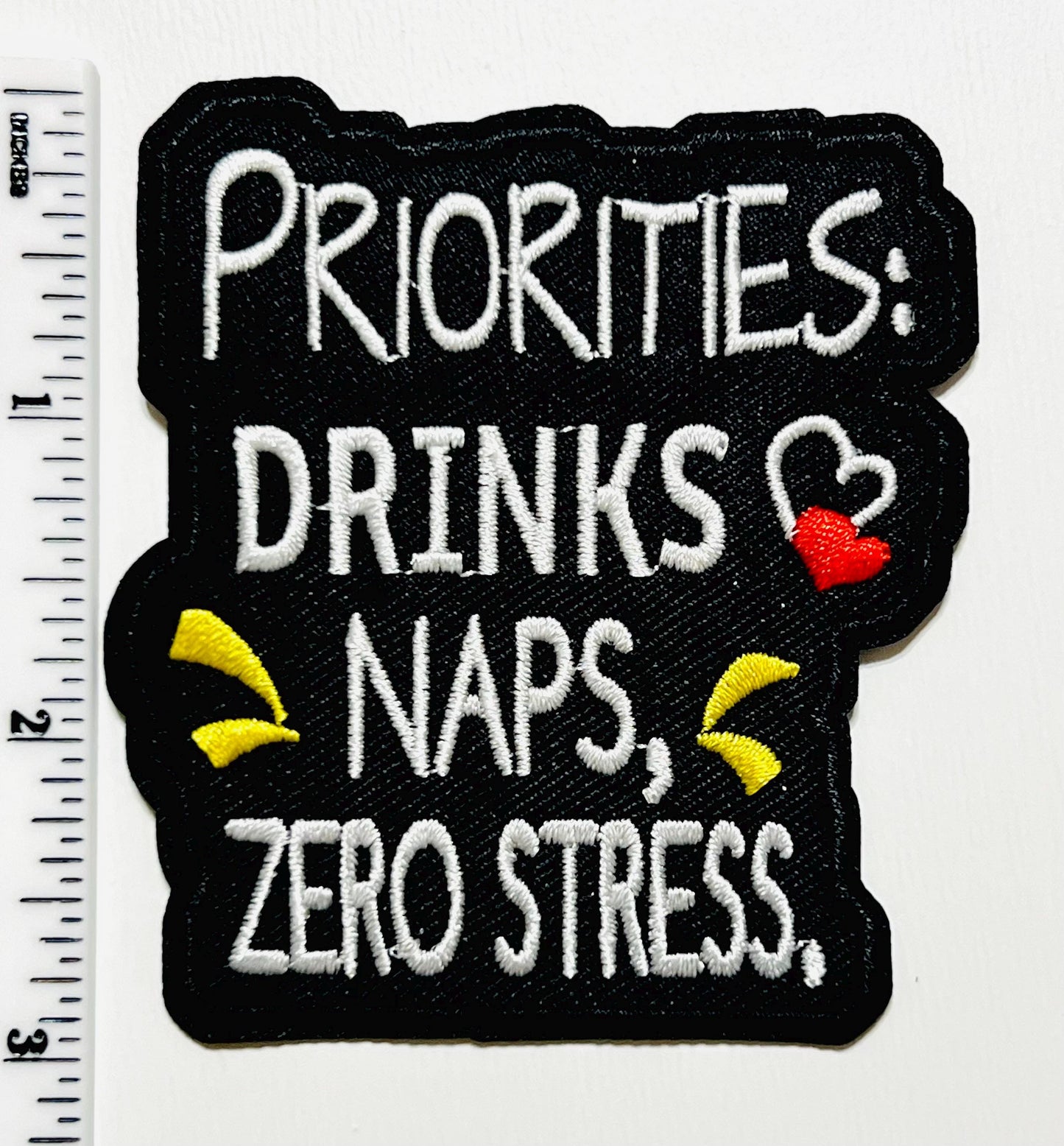 Priorities: drinks, naps, zero stress Patch 3”