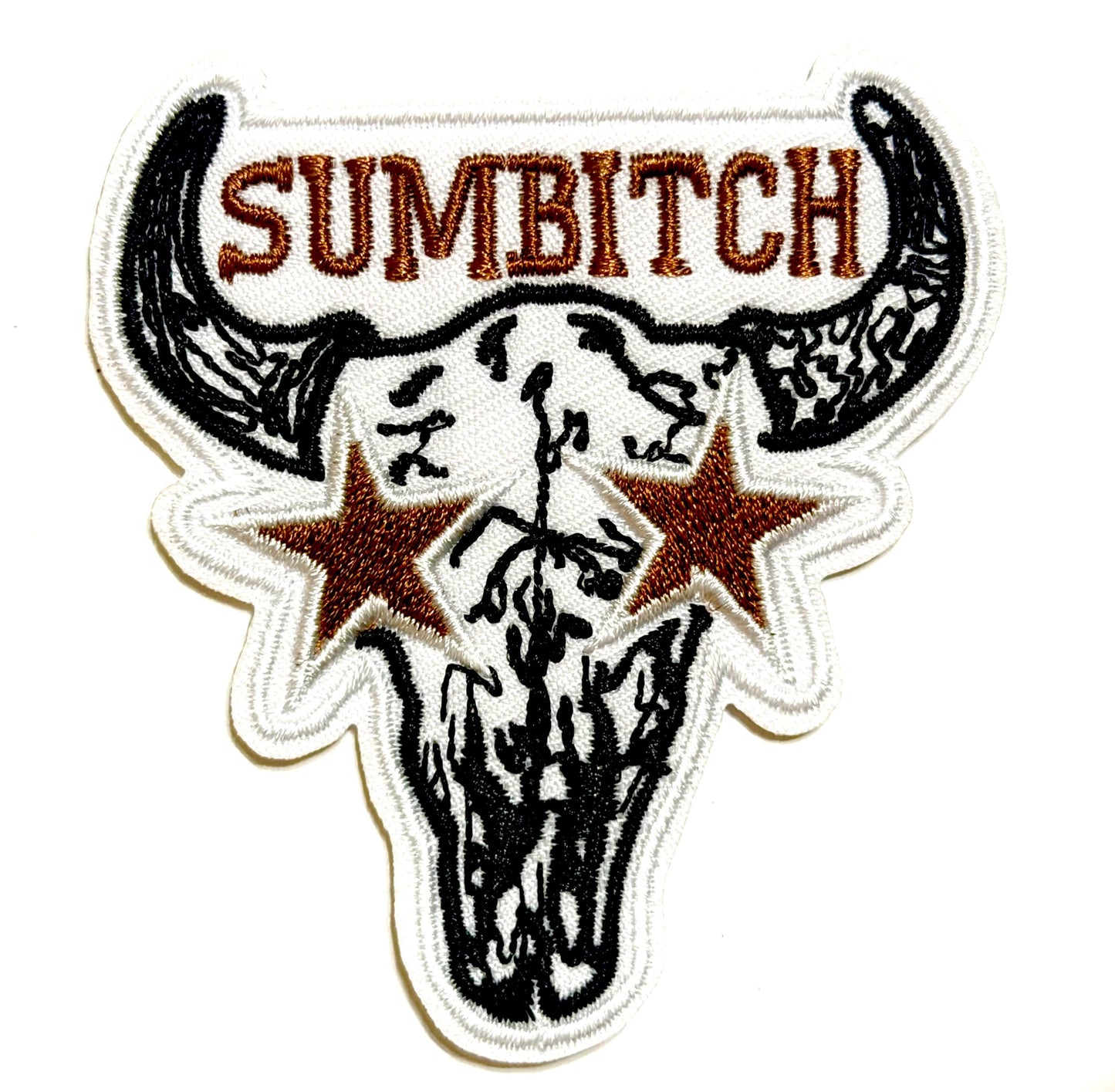 Cow skull star eyes Sumbitch Country patch - Embroidered Iron on patch 3”