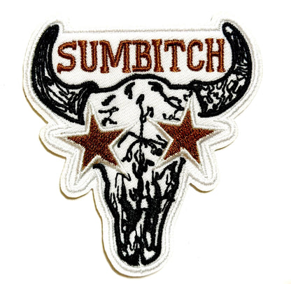 Cow skull star eyes Sumbitch Country patch - Embroidered Iron on patch 3”