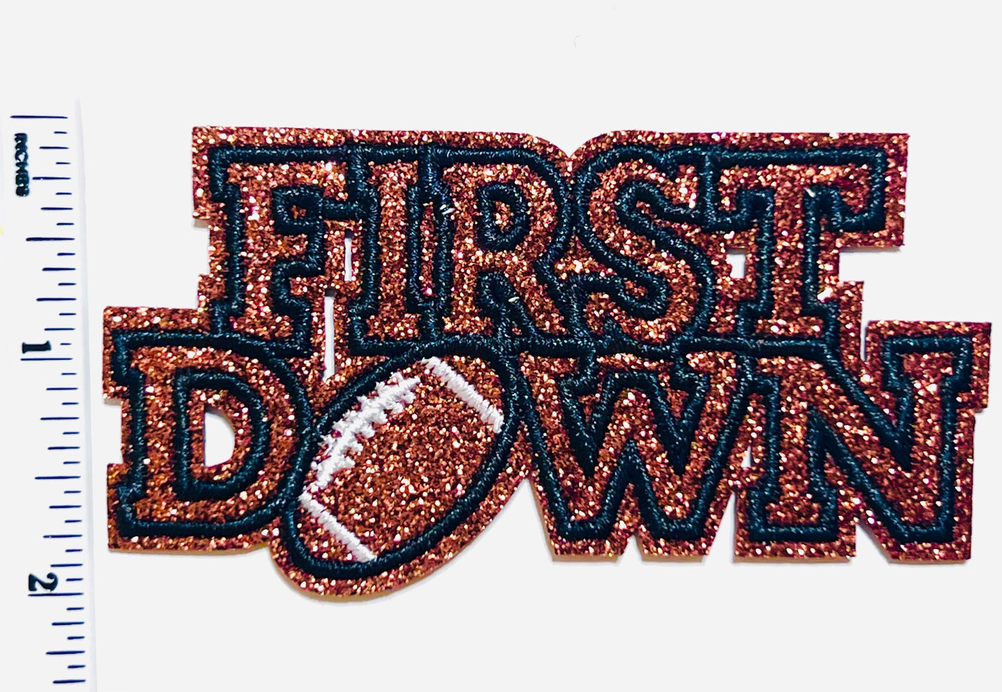 First down patch - Embroidered Iron on patch witth glitter