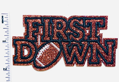 First down patch - Embroidered Iron on patch witth glitter