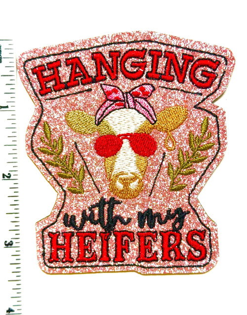 Hanging with my Heifers Patch with Pink Glitter – Iron On DIY Applique