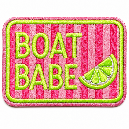 Boat Babe leatherette patch- Embroidered DIY Iron on patch 3.25”