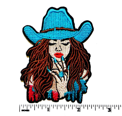 Country girl with turquoise cowgirl hat and nails patch - Embroidered DIY Iron on patch