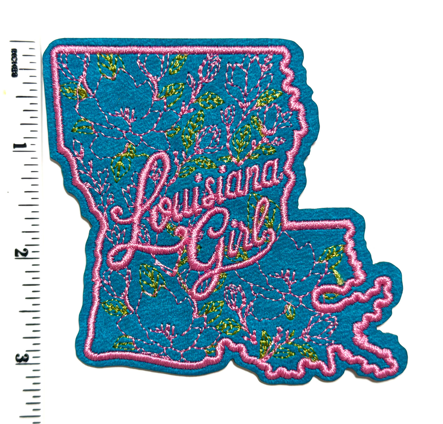 Louisiana Girl patch - Embroidered Iron On Leatherette patch 3.5”