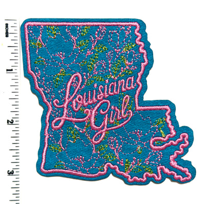Louisiana Girl patch - Embroidered Iron On Leatherette patch 3.5”