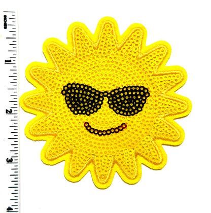 Sun Smiley Face with Sunglasses - Sequins Iron on patch 3.5”
