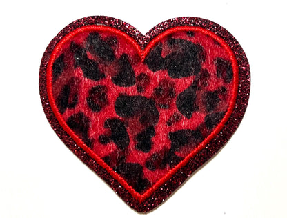Leopard Print Heart - Iron on patches with glitter outlines