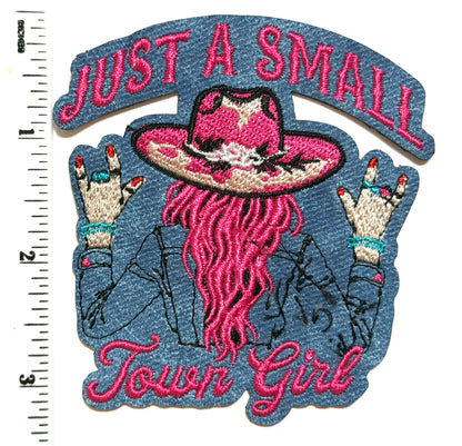 Just a Small Town Girl patch - Embroidered Iron On Leatherette patch 3.25”