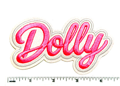 Dolly patch - Embroidered iron on patch with glitter outline 4”