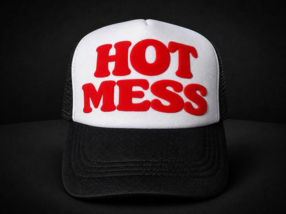 Hot Mess Trucker Hat, Funny Red Letter Hat, Bachelorette Party Hat, Girls Trip Hat, Summer Beach Hat, Snapback Mesh Cap