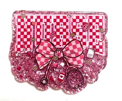 Checkered Nurse with bow- flatback acrylics set of 3