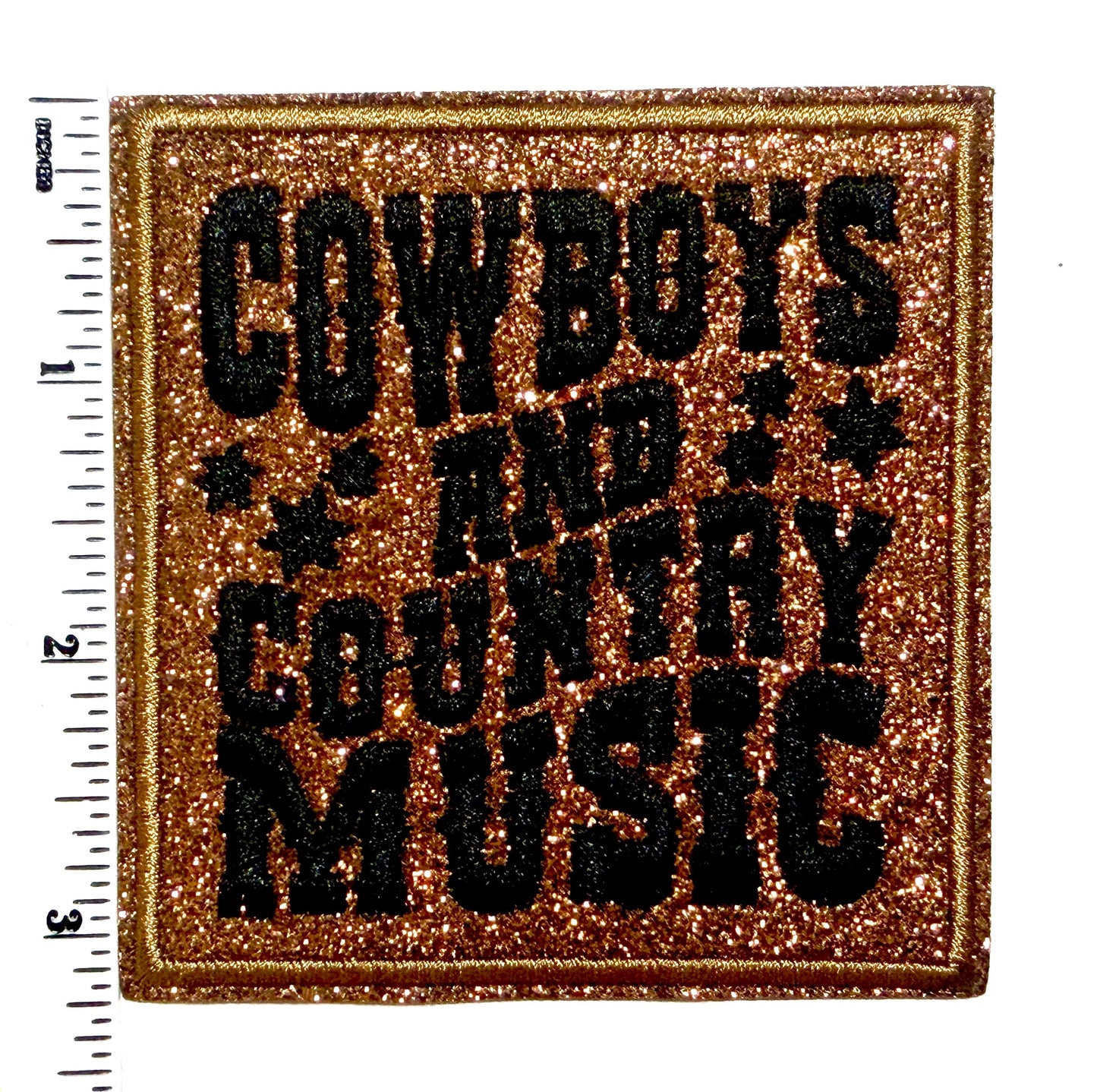 Cowboys & Country Music Embroidered with Glitter Iron-On Patch 3.25”