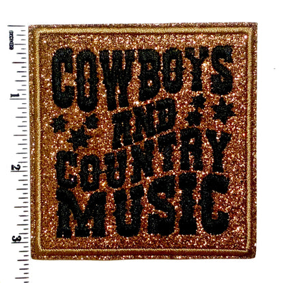 Cowboys & Country Music Embroidered with Glitter Iron-On Patch 3.25”