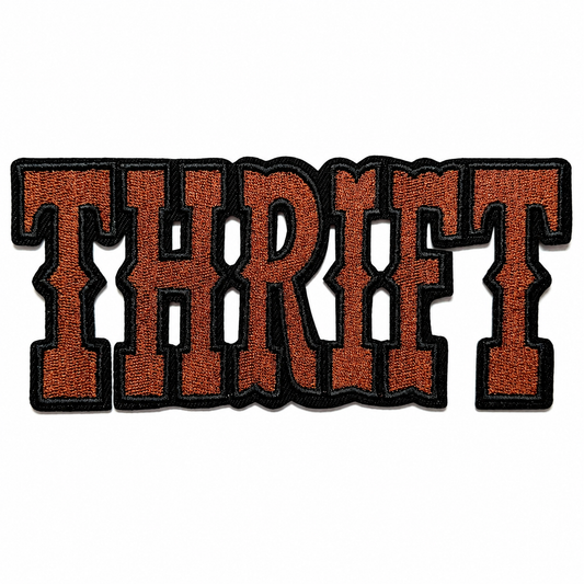 Thrift Patch, Brown with Black outline Iron On DIY Applique 6”