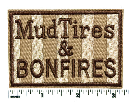 Mud Tires and Bonfires striped patch - Embroidered iron on patch 3.25”