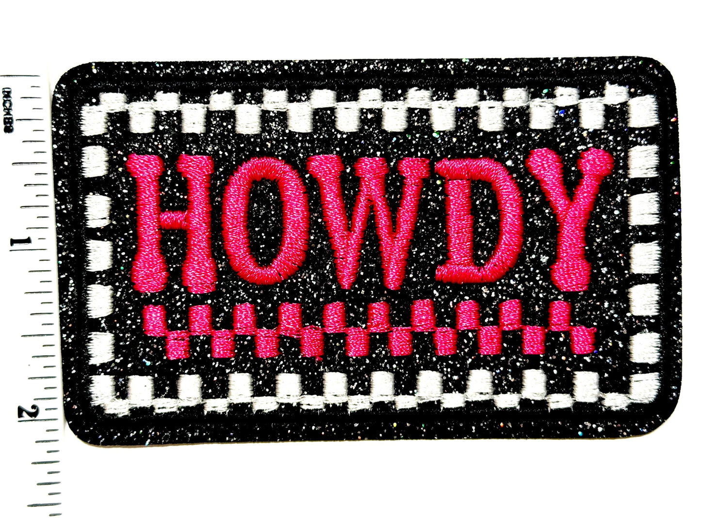 HOWDY hot pink checkered patch - 3.5"