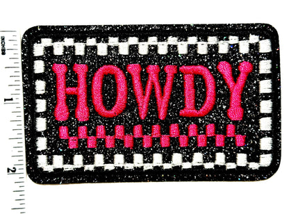 HOWDY hot pink checkered patch - 3.5"