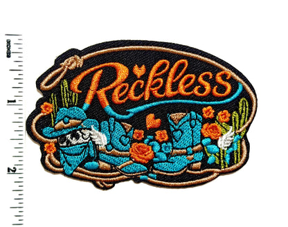 Reckless Skeleton Cowgirl patch - Embroidered DIY Iron on patch 3.5”