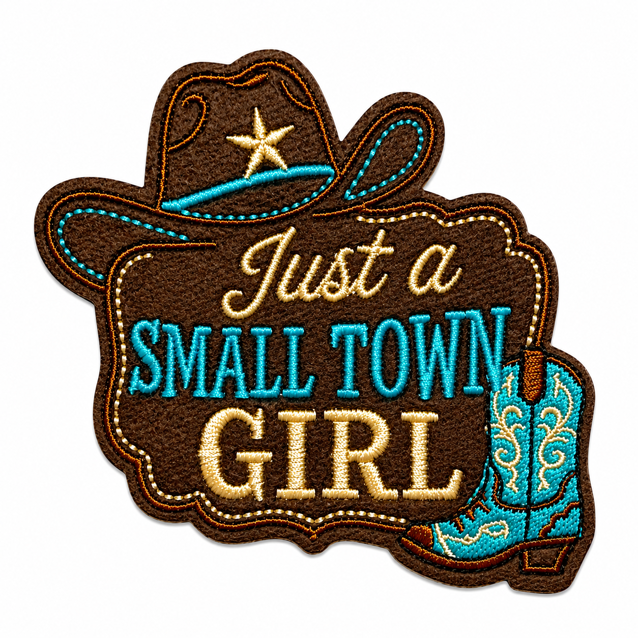 Just a Small Town Girl patch - Embroidered Iron On Leatherette patch 3.5”