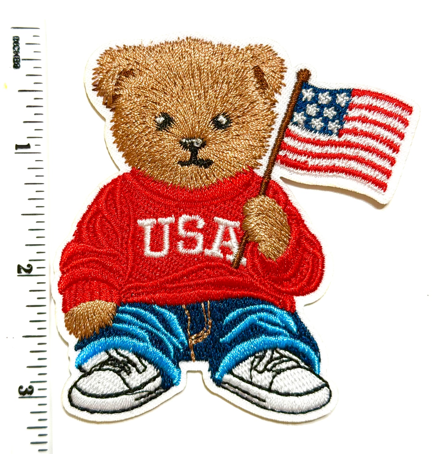 Patriotic Bear patch - Embroidered Iron On Patch 3”