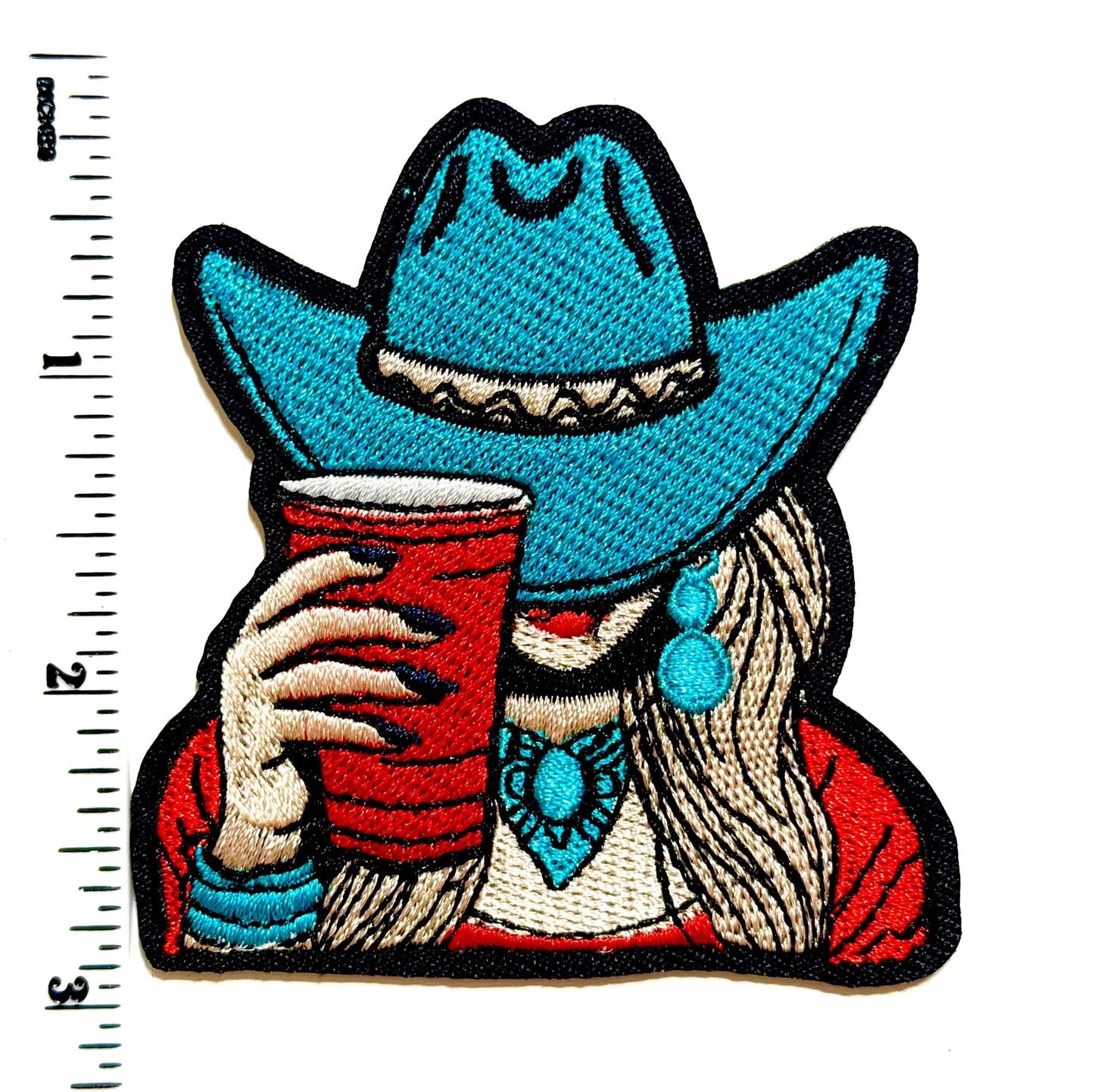 Country girl with red solo cup - Embroidered DIY Iron on patch 3”