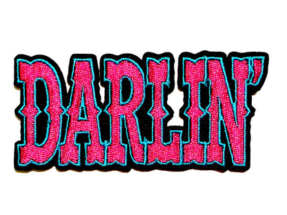 Darlin’ in turquoise, brown & pink - Embroidered Iron on patches 2.5”