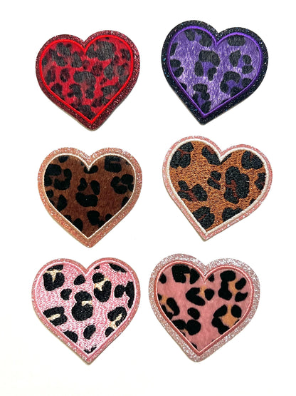 Leopard Print Heart - Iron on patches with glitter outlines