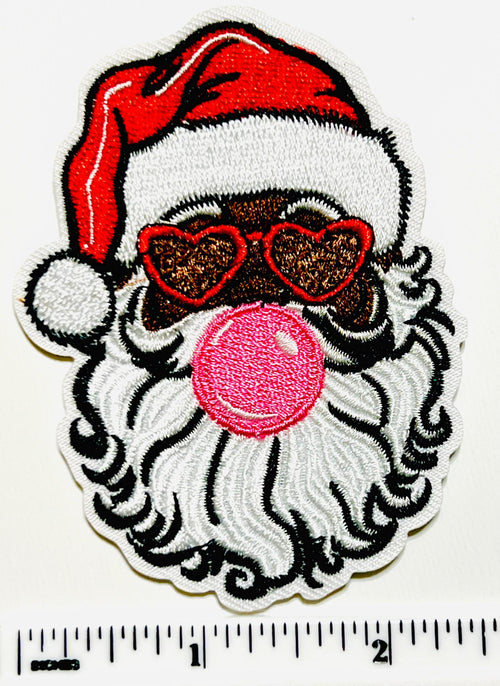 Black santa with bubbegum patch - Embroidered Iron on patch
