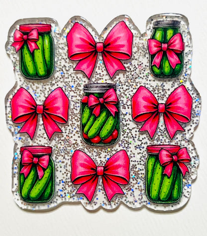 Pink bows and Pickles set of 3 flatback acrylics