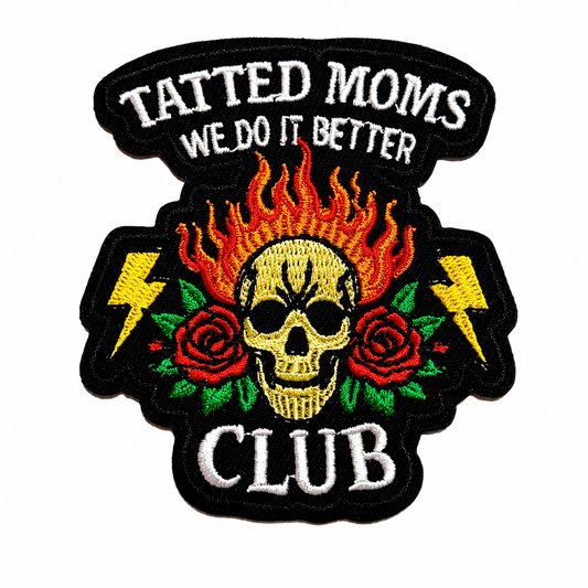Tatted Moms Club patch - Embroidered Iron on patch 3”