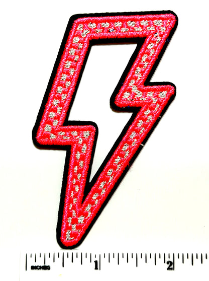 Neon Pink Heart or Lightning Bolt patches - Embroidered Iron On Filler Patches