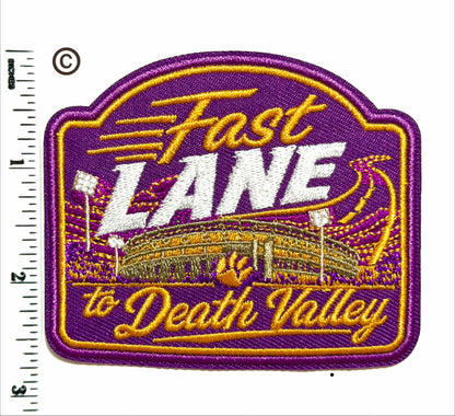 Fast LANE to Death Valley Purple & Gold Tigers patch - Embroidered Iron on patch 3”