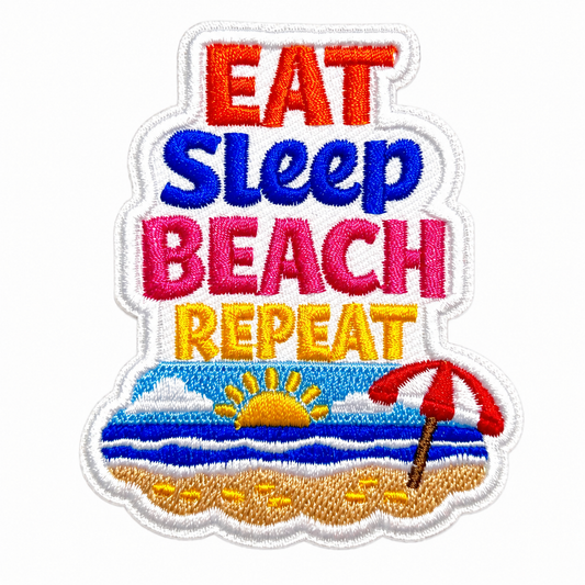 Eat Sleep Beach Repeat patch - Embroidered Iron On Patch 3”