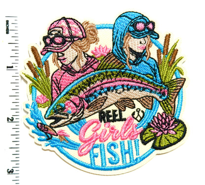 Reel Girls Fish patch - Embroidered Iron On Patch 3.25”