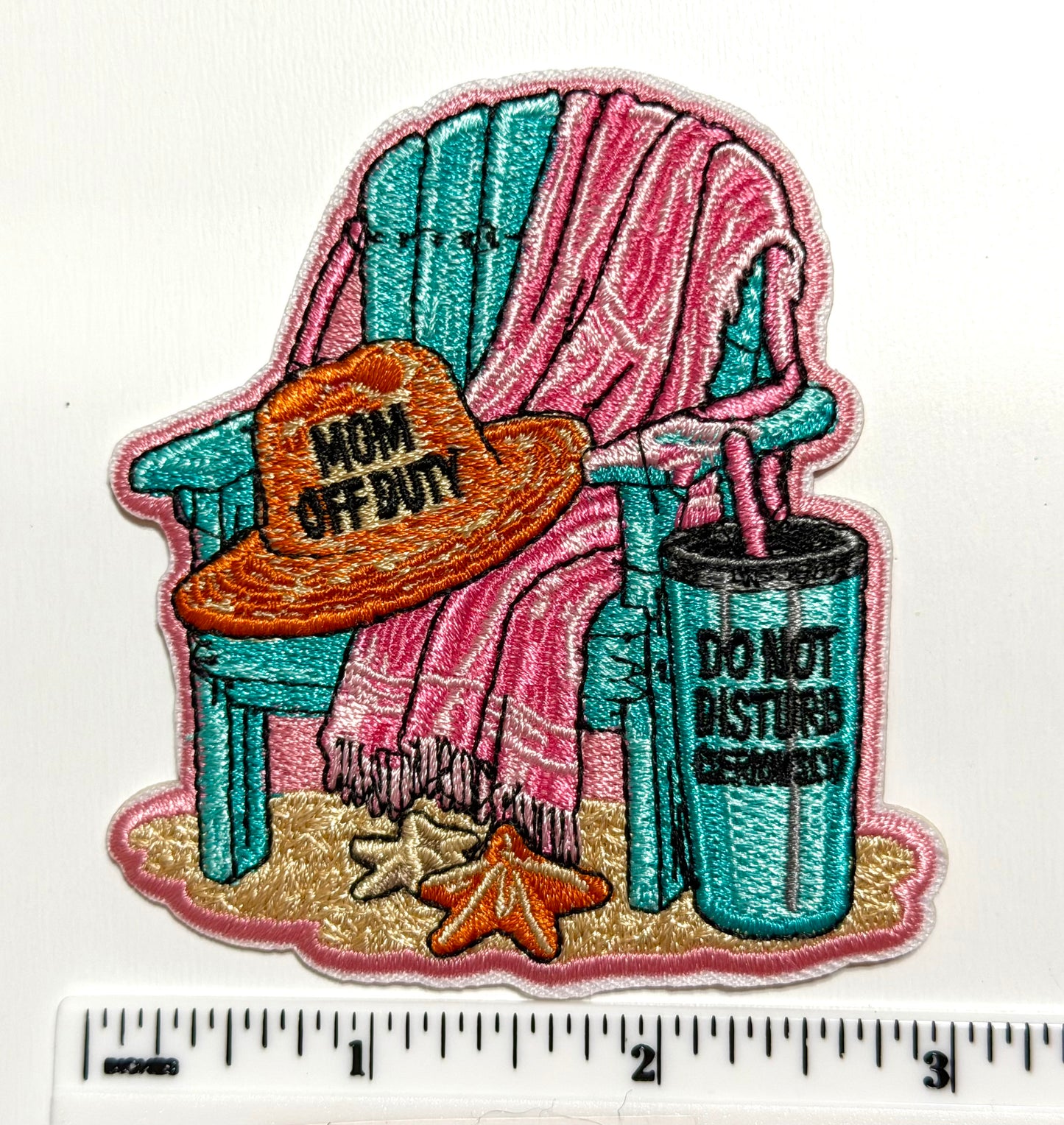 Beach chair, Mom Off Duty, Vacation patch - Embroidered Iron on Patch 3”