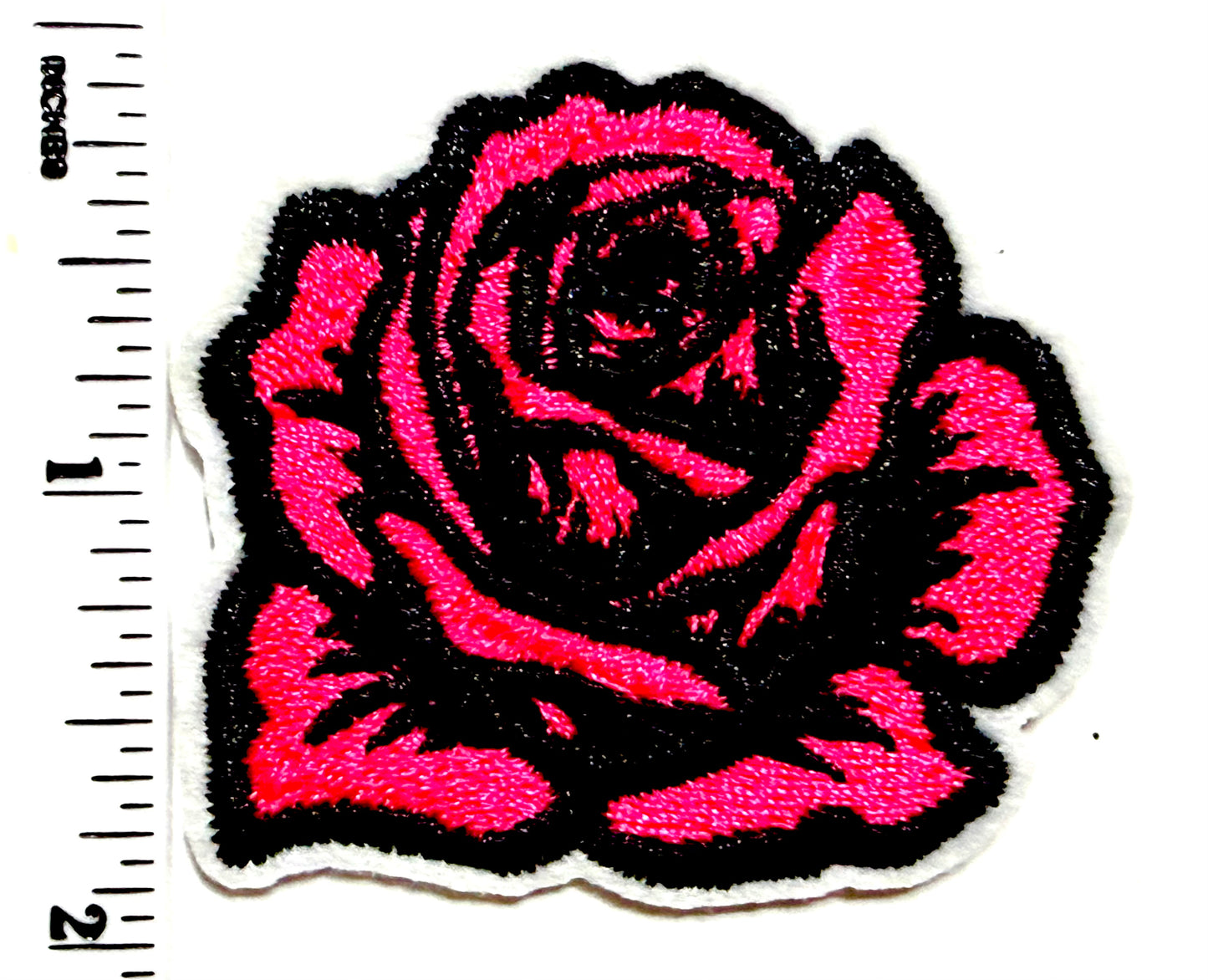Roses neon with glitter patch - Embroidered Iron On Patch 2.25”