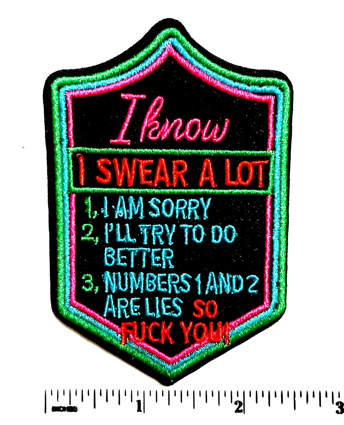 Embroidered Iron-On Patch – "I Swear A Lot" Funny Quote (3.5")